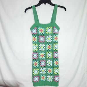 DESIGN HISTORY Floral Granny Square Crochet Mini Dress XS (NWT)